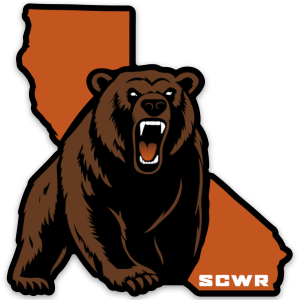 SCWR California Bear Decal: grizzly bear over an orange California outline