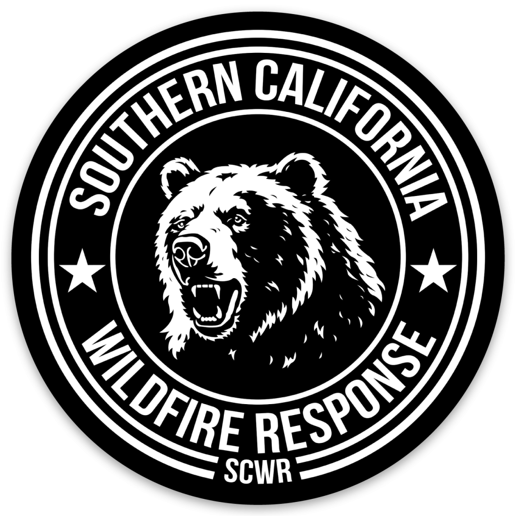 SCWR Classic Bear Decal: black and white grizzly seal reading Southern California Wildfire Response