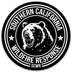 SCWR Classic Bear Decal: black and white grizzly seal reading Southern California Wildfire Response