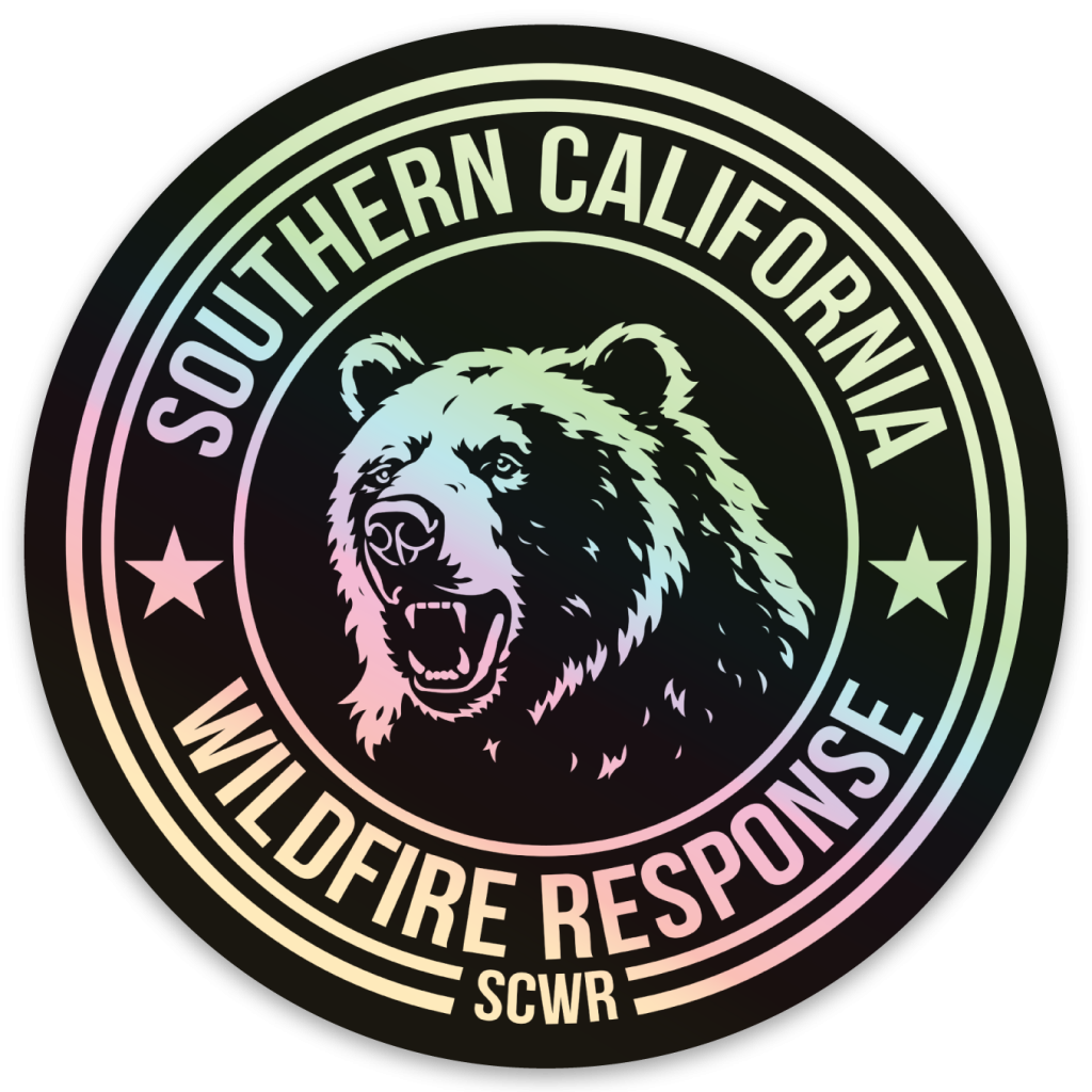 SCWR Holographic Bear Decal: holographic grizzly seal reading Southern California Wildfire Response
